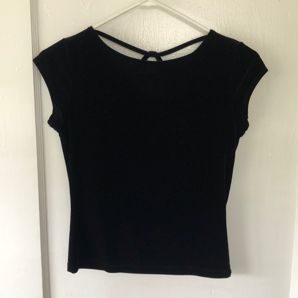 Black Short Sleeve Velour Top
